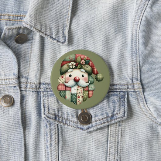 Badge Rond 7,6 Cm Patchwork Fantaisiste Santa Noël Folklorique (En situation)