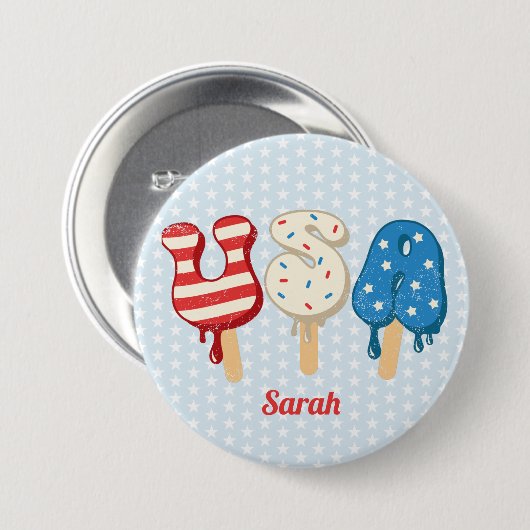 Badge Rond 7,6 Cm Patriotique USA Love Popsicle  (Devant & derrière)