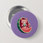 Badge Rond 7,6 Cm Pause café Chat Pastèque (Devant & derrière)