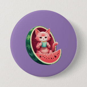 Badge Rond 7,6 Cm Pause café Chat Pastèque