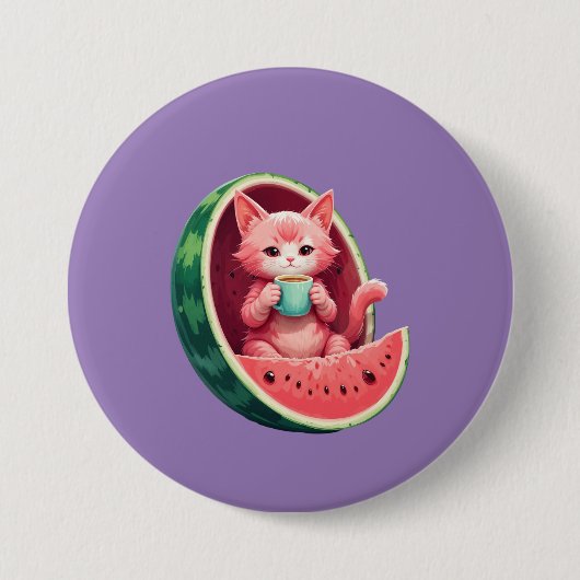 Badge Rond 7,6 Cm Pause café Chat Pastèque (Devant)
