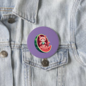 Badge Rond 7,6 Cm Pause café Chat Pastèque (En situation)