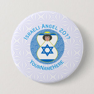 Badge Rond 7,6 Cm Pavillon israélien Angel Bleu Blanc Personnalisé
