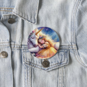 Badge Rond 7,6 Cm Paysage de rêves de licorne de fille endormie
