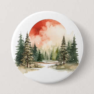 Badge Rond 7,6 Cm Paysages d'hiver de l'aquarelle Vol.6