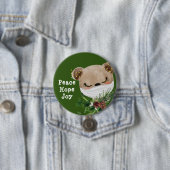 Badge Rond 7,6 Cm Peace Hope Joy Ours Masqué (En situation)