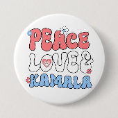 Badge Rond 7,6 Cm Peace Love et Kamala Harris 2024 (Devant)