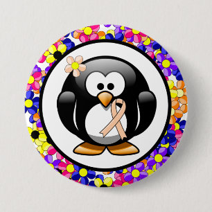 Badge Rond 7,6 Cm Peach Awareness Ribbon Penguin