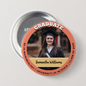 Badge Rond 7,6 Cm Peach Custom Class of Graduate Photo Graduate (Devant & derrière)