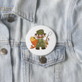 Badge Rond 7,6 Cm Pêcheur de dessin animé avec Gros Catch Funny Fish (En situation)