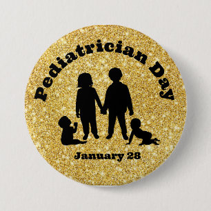 Badge Rond 7,6 Cm Pediatrician Day Button with Silhouettes of Kids  