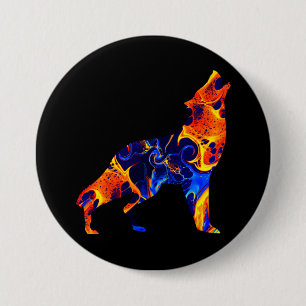 BADGE ROND 7,6 CM PEINTURE ABSTRAITE AU NÉON LOUP