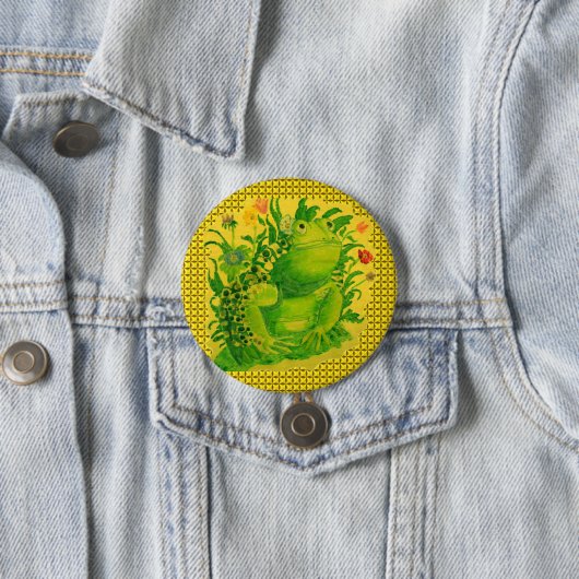 Badge Rond 7,6 Cm Peinture artisanale de grenouille verte (En situation)