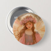 Badge Rond 7,6 Cm Peinture Imaginaire Fée Rose Cute (Devant & derrière)