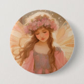 Badge Rond 7,6 Cm Peinture Imaginaire Fée Rose Cute (Devant)