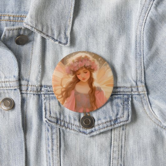 Badge Rond 7,6 Cm Peinture Imaginaire Fée Rose Cute (En situation)