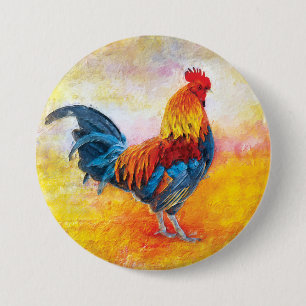 Badge Rond 7,6 Cm Peinture numérique de coq coloré