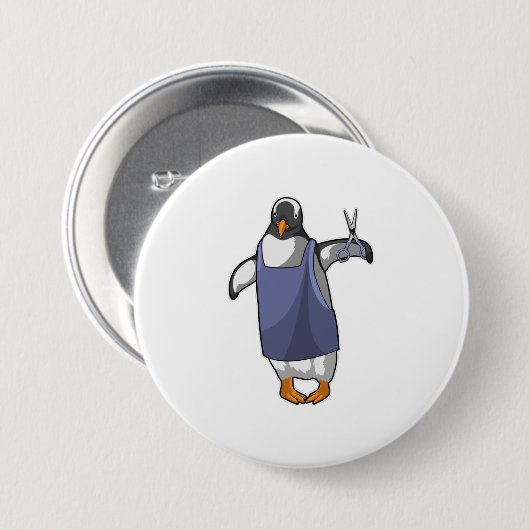 Badge Rond 7,6 Cm Penguin coiffeur avec ciseaux (Devant & derrière)