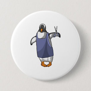 Badge Rond 7,6 Cm Penguin coiffeur avec ciseaux