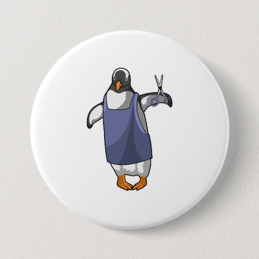 Badge Rond 7,6 Cm Penguin coiffeur avec ciseaux (Devant)