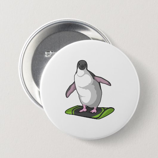 Badge Rond 7,6 Cm Penguin en Snowboardeur avec Snowboard (Devant & derrière)