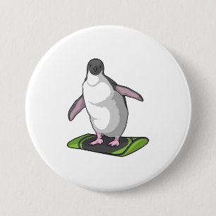 Badge Rond 7,6 Cm Penguin en Snowboardeur avec Snowboard