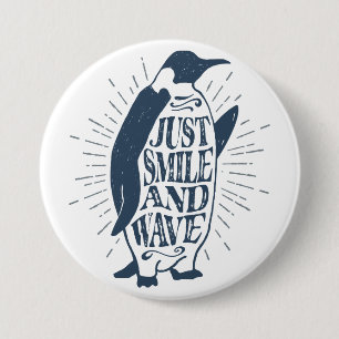 Badge Rond 7,6 Cm Penguin sourire et vague