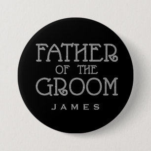 Badge Rond 7,6 Cm Père de Groom Argent Faux Parties scintillant Nom