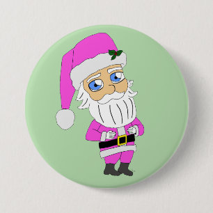 Badge Rond 7,6 Cm Père Noël chibi en costume rose