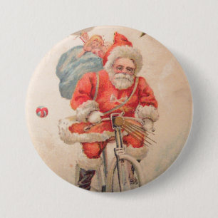 Badge Rond 7,6 Cm Père Noël sur Bicylce