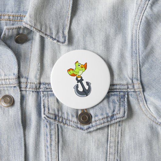 Badge Rond 7,6 Cm Perroquet avec Ancre (En situation)