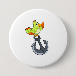 Badge Rond 7,6 Cm Perroquet avec Ancre