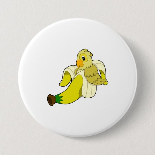 Badge Rond 7,6 Cm Perroquet avec banane (Devant)