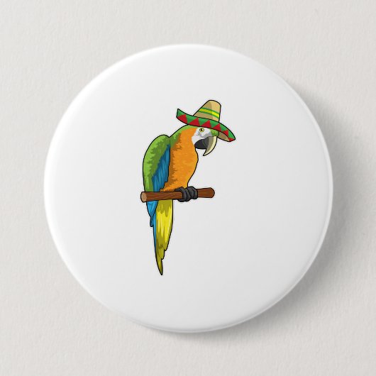 Badge Rond 7,6 Cm Perroquet avec casquette de paille (Devant)