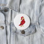 Badge Rond 7,6 Cm Perroquet avec chapeau de Père Noël (En situation)