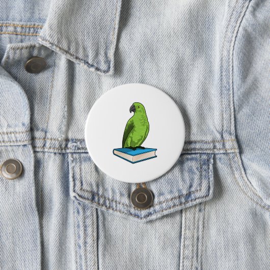 Badge Rond 7,6 Cm Perroquet avec livre (En situation)