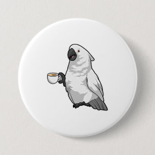 Badge Rond 7,6 Cm Perroquet avec tasse de café