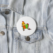 Badge Rond 7,6 Cm Perroquet avec ver (En situation)