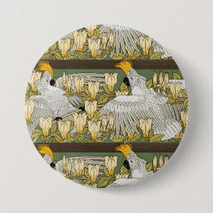 Badge Rond 7,6 Cm Perroquet Cacatoès Vert Sauge Vintage Art Magnolia