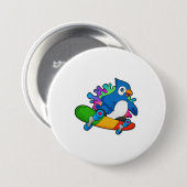 Badge Rond 7,6 Cm Perroquet en tant que skate avec skateboard (Devant & derrière)