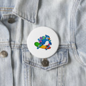 Badge Rond 7,6 Cm Perroquet en tant que skate avec skateboard (En situation)