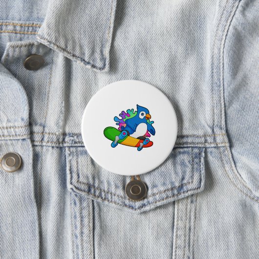 Badge Rond 7,6 Cm Perroquet en tant que skate avec skateboard (En situation)