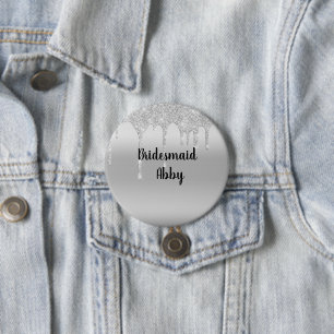 Badge Rond 7,6 Cm Personalized Dripping Glitter Silver Bridesmaid