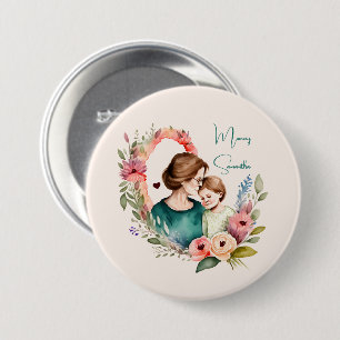 Badge Rond 7,6 Cm Personalized Floral Mother and Daughter Son