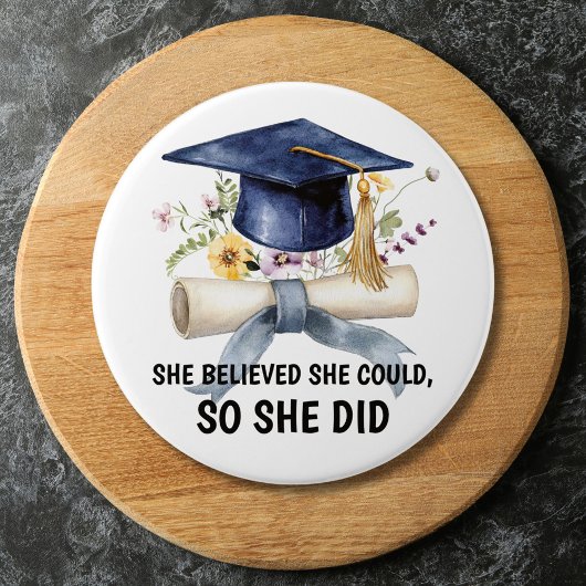Badge Rond 7,6 Cm Personalized Inspirational Quote Floral Graduation