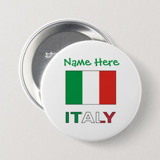 Badge Rond 7,6 Cm Personnalisation verte du drapeau italien en Itali (Devant & derrière)