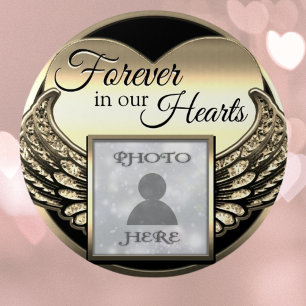 Badge Rond 7,6 Cm Personnalisé Photo Gold Memorial Heart