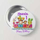 Badge Rond 7,6 Cm Personnaliser Anniversaire Animal Train Jeune enfa (Devant & derrière)