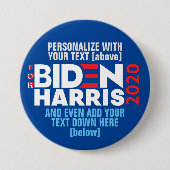 Badge Rond 7,6 Cm Personnaliser Pour Biden / Harris 2020 Ajouter Un  (Devant)