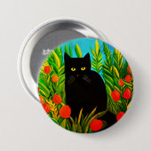 Badge Rond 7,6 Cm Petit chat noir dans un jardin de tulipes (Devant & derrière)